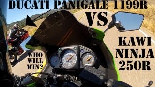 Ducati 1199 Panigale R VS Kawasaki Ninja 250R DRAG RACE [upl. by Cayla]