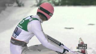 Severin Freund team competition Sturz  Fall 1055m SkiWM Oslo 2011 ORF HD [upl. by Oedama]