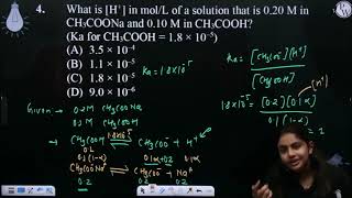 What is H in molL of a solution that is 020 M in CH3COONa and 010 M in CH3COOH Ka for CH [upl. by Andre]