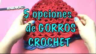 5 OPCIONES GORROS MISMO PASO A PASO IDEAS ganchillo crochet [upl. by Aneda310]