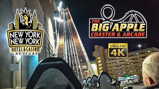 2022 Manhattan Express Roller Coaster at Night On Ride 4K POV New York New York Las Vegas [upl. by Odyssey]