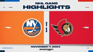 NHL Highlights  Islanders vs Senators  November 7 2024 [upl. by Magdau]