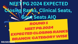 NEET PG 2024 EXPECTED CLOSING RANK  CLINICAL BRANCHES ROUND1 GOVT SEATSneetpg2024 nbems [upl. by Davis]