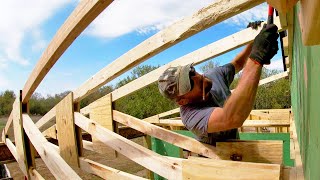 Homemade Mono Roof Truss Installation  Off Grid Home Building  Framing a Roof [upl. by Nahor]