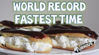 Fastest Time To Eat 3 Chocolate Eclairs  1802s Guinness World Records  Furious Pete [upl. by Bratton]