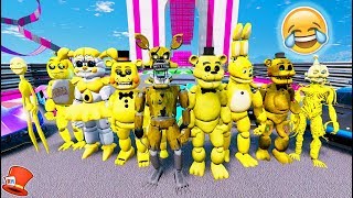 ALL THE GOLDEN ANIMATRONICS STUNT OFF THE BIGGEST JUMPS GTA 5 Mods FNAF RedHatter [upl. by Inavihs]