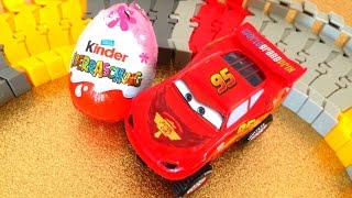 Kinder Surprise Egg and Disney Cars Lighting McQueen FlexiTrax [upl. by Elenore]