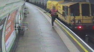 CCTV shows tube worker jumping from runaway train in London [upl. by Mccallion]