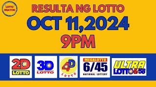 9PM Lotto Result Update Today Oct 11 2024 PCSO Complete [upl. by Bachman744]