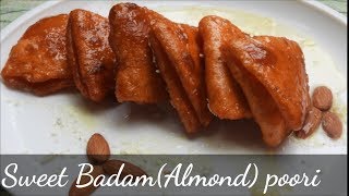 Badam Poori Sweet recipe ಬಾದಾಮ್‌ ಪುರಿ ಸಿಹಿ  Almond powder Sweet  Kannada  Rekha Aduge [upl. by Bria933]