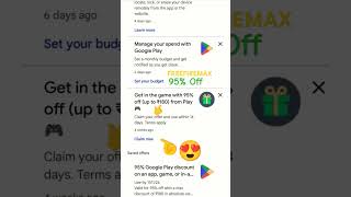 Free fire 95off Google play store Offer 😍🥳  freereedamcode freefireffshorts [upl. by Sue231]