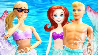 Barbie mermaid dolls and Disney princess mermaid doll at the swimming pool for kids [upl. by Aicinoid637]