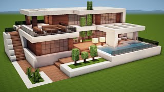 MODERNE VILLA mit POOL in MINECRAFT bauen TUTORIAL HAUS 263 [upl. by Tahpos]