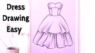 How to draw a Beautiful Gown  Stylish Girl dress drawing easy Sketch  Beautiful Drawings Beginners [upl. by Anafetse455]