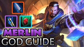 SMITE Merlin God Guide  Beginner and Advanced Tips Insane Damage Mage [upl. by Eimareg]