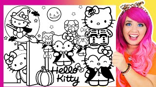 Coloring Hello Kitty Halloween Coloring Pages  Vampire Skeleton Witch amp Monster Coloring Videos [upl. by Moss]