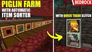 119 new PIGLIN TRADING FARM with AUTO ITEM SORTER Infinite LOOT  Minecraft Bedrock [upl. by Nnazil560]