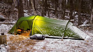 Hot Tent Camping In Snow [upl. by Hgeilyak280]