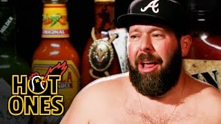 Bert Kreischer Sweats Profusely Eating Spicy Wings  Hot Ones [upl. by Oehsen]