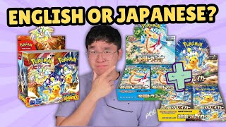 English Vs Japanese Pokémon Cards Surging Sparks Edition [upl. by Nyrmac]