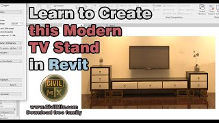 How to design Modern TV Stand using Revit  Free furniture family [upl. by Aicilas]