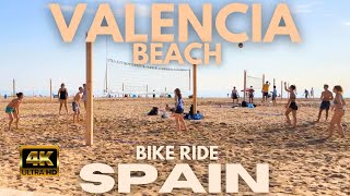 VALENCIA BEACH bike ride 🇪🇸 SPAIN MEDITERRANEAN LIFESTYLE along 5 kilometres of beaches [upl. by Esidnac]