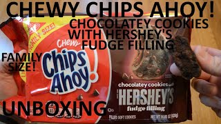 Unboxing Chips Ahoy Chewy Chocolatey Cookies With Hersheys Fudge Filling Family Size [upl. by Nitsraek]