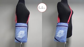 How to Sew Denim Crossbody Bag I Easy Denim Shoulder Bag howtosew howtosewbag denimcrossbodybag [upl. by Sternlight132]