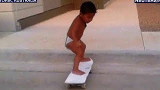 2yearold shows off skateboarding skills [upl. by Kelwunn]