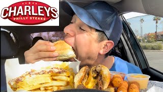 Charleys Cheesesteaks Mukbang [upl. by Ahsilak46]