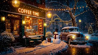 Snow Night Jazz at Winter Coffee Shop Ambience  Relaxing Jazz Instrumental Music for Study Sleep [upl. by Deck549]