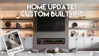 Home Update TV Wall Built In Modern Concrete Fireplace Install Bookshelf Styling [upl. by Bonney]