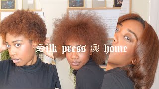 SILK PRESS on 4C SHORT NATURAL HAIR at home blowoutflat iron  1st time in YEARS [upl. by Hoopes]