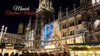 Winter Wonderland Munich Christmas Market 🎄✨ Snow Walk amp Illuminations  4K HDR [upl. by Ayt]