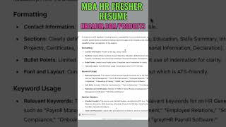 MBA HR Fresher Resume Format hr hrgeneralist mba resume [upl. by Dnar8]