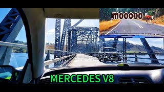 Mercedes Benz V8 CLK430 cruising over a lake amp cow encounter on the road [upl. by Em965]