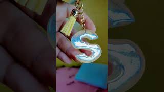 S letter resin keyring with golden pigment  resinart viralshorts viralsong [upl. by Enomor]