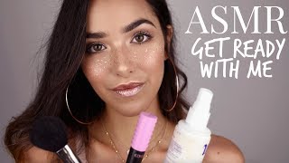 ASMR Get Ready With Me  Glitter Freckles Makeup Cream Lids Tapping Water sounds Spray sounds [upl. by Indyc431]