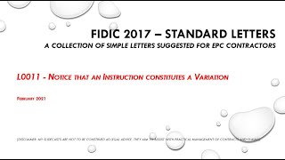 FIDIC 2017 Cl 34  L011 Notice that an Instruction constitutes a Variation [upl. by Colbert]