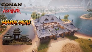 How to build a Yamatai Castle in Conan Exiles Age of War  Speed Build  with new Towers blocks [upl. by Ahseekal952]