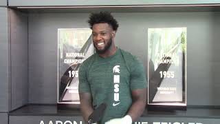 Michigan State rush end Khris Bogle previews Boston College [upl. by Nomyad579]