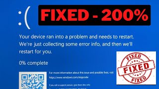 ⚡Fixed  200⚡Your Device Ran into a Problem and Needs to Restart in Windows 1011⚡Blue Screen Error [upl. by Eeraj746]