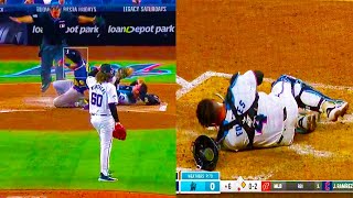 Christian Yelich Steals Home Plate and Crashes Into Nick Fortes Injury  Brewers vs Marlins  MLB [upl. by Amir]