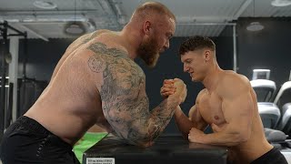 Arm Wrestling the WORLDS STRONGEST MAN ft The Mountain Hafthor Bjornsson [upl. by Aztilay]