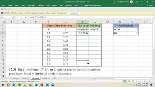 Ajuste de curvas no lineales por mínimos cuadrados haciendo uso de Solver de Excel [upl. by Enisaj]