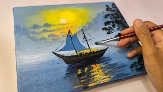 Seascape Painting  Sea Boat Painting  Acrylic Painting For Beginners [upl. by Derward]