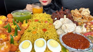 SPICY PANIPURIMAGGI NOODLESMOMOEGG ROLLSCHICKEN LOLLIPOPVEG PIZZAEGGS ASMR EATING [upl. by Sidman]