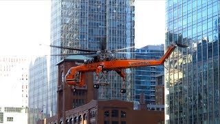 Helicopter Lift Job in Downtown Chicago  Erickson AirCrane Sikorsky S64 N237AC 01132018 [upl. by Ahsoyem]