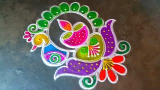 diwali rangoli designs beautifulpeacockrangoli🥀 Diwalirangoli🥀Deepavali kolam🥀gokulramya kolangal [upl. by Ainollopa]