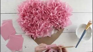 Tissue Paper Puffy Heart Valentines Window Decoration  Easy Craft Project [upl. by Etnahs]